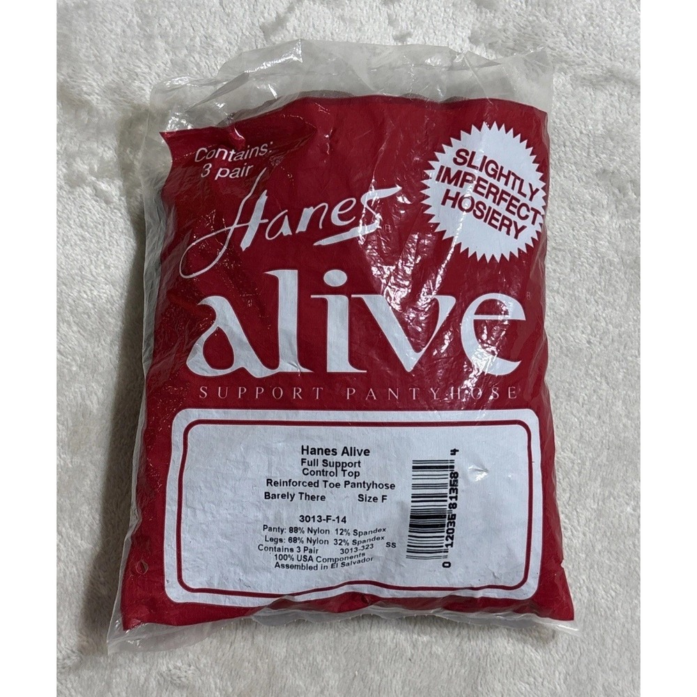 Hanes Alive Support Pantyhose Size F Barely There Control Top 3 Pairs Pack
